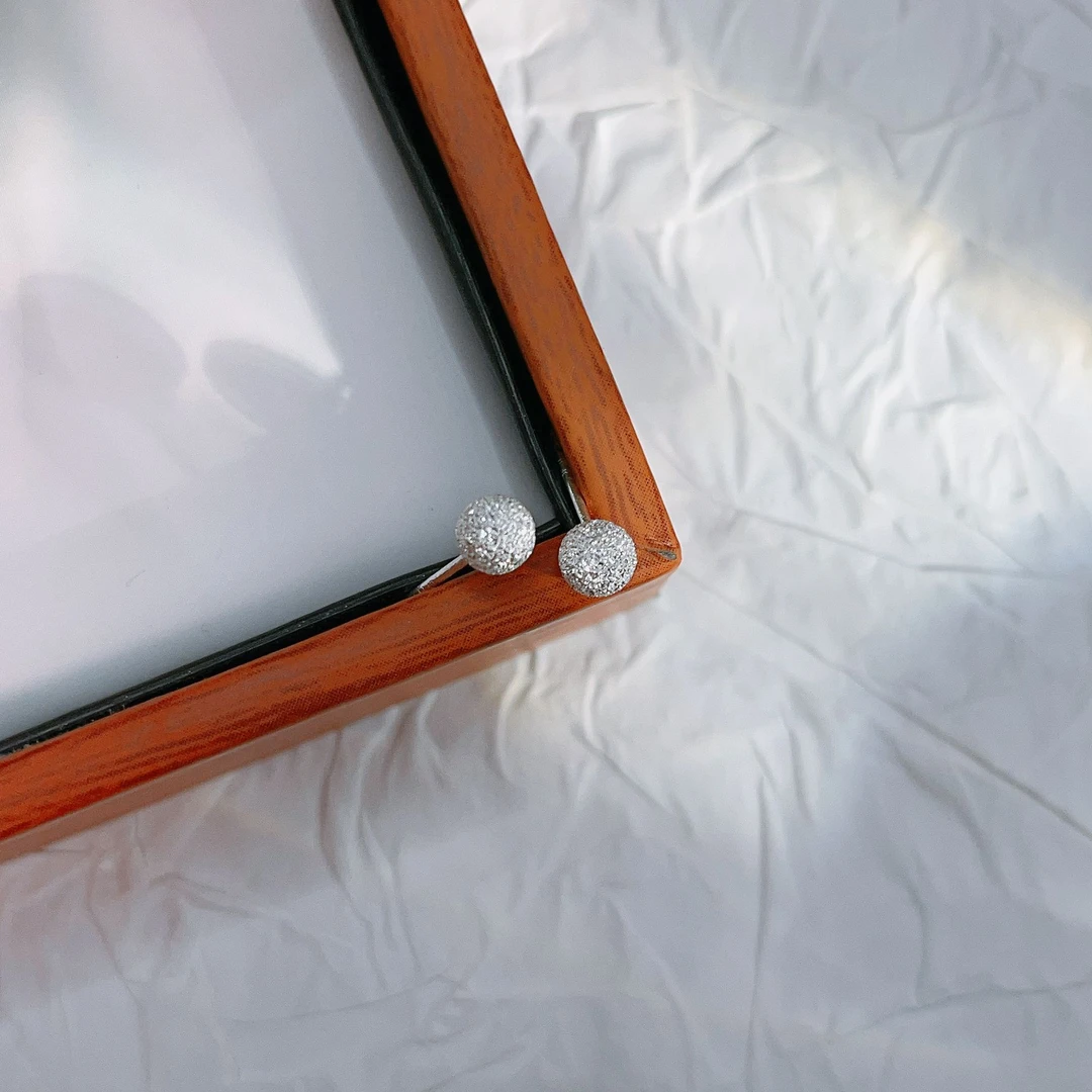 足银耳饰 苗人匠 银夕银铺 纯手工古法喷砂5n珠珠耳钉