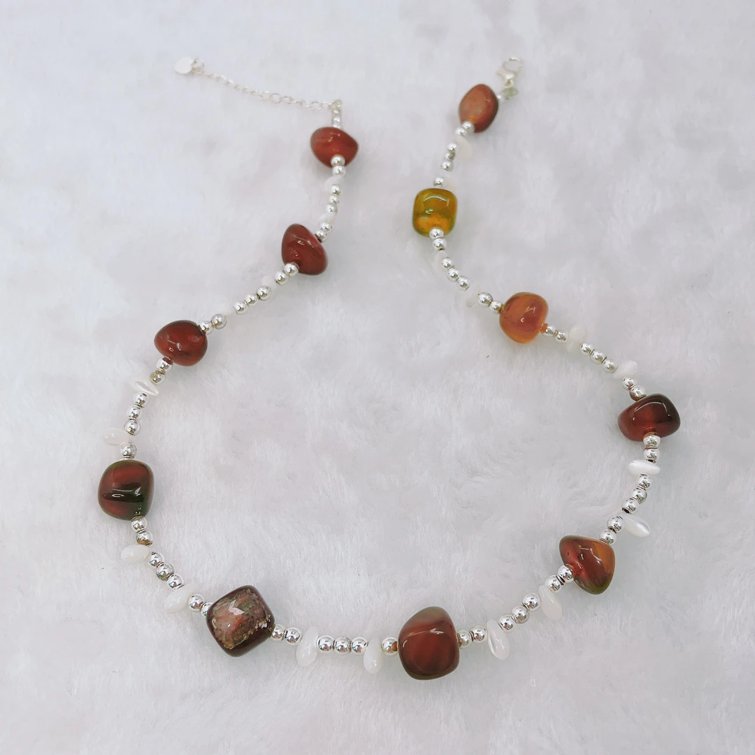 钛钢项链 美拉德不规则虎眼石钛钢2025爆款锁骨链