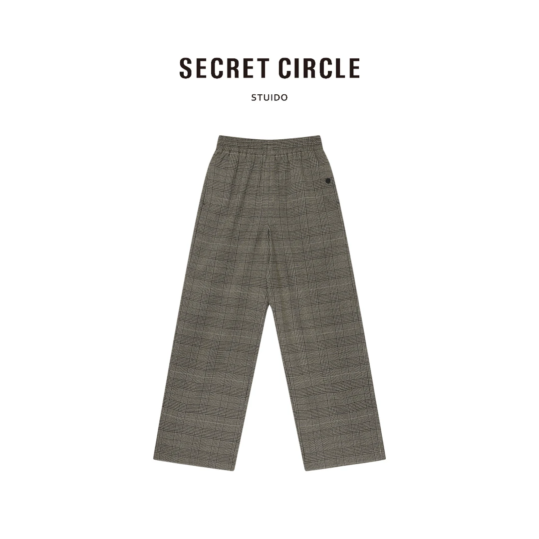 SECRET CIRCLE·秘社 春款上新松紧腰休闲显瘦格子直筒裤10010