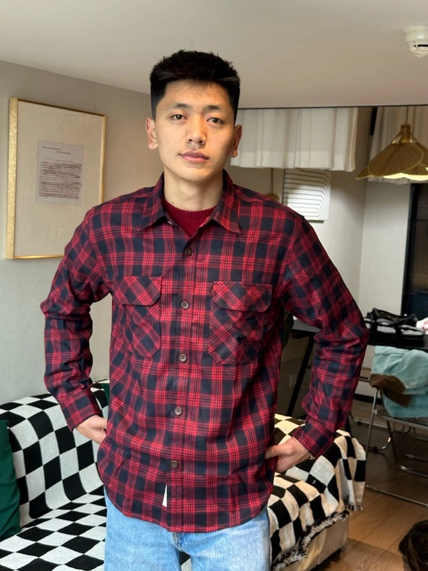 衬衫红格子宽松休闲