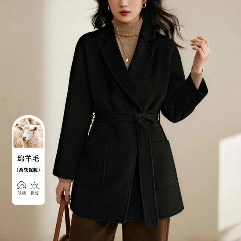 【新品】2025冬双面呢外套百搭翻领大衣女25081515