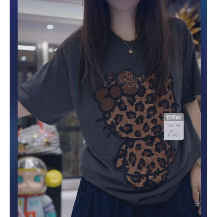 包嫂【W240豹纹K猫】2025年新T恤重工百搭春夏季款短袖半袖