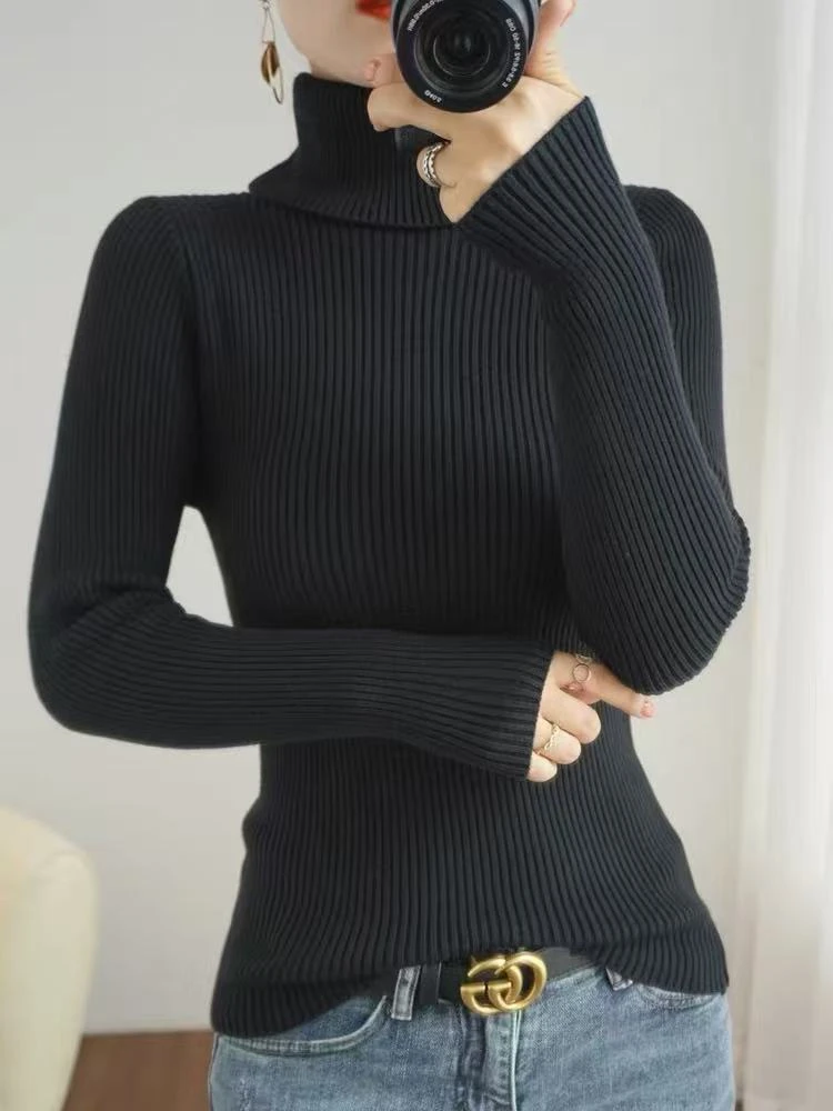 长袖毛针织衫时尚半高领上衣女修身女士秋冬高领毛衣