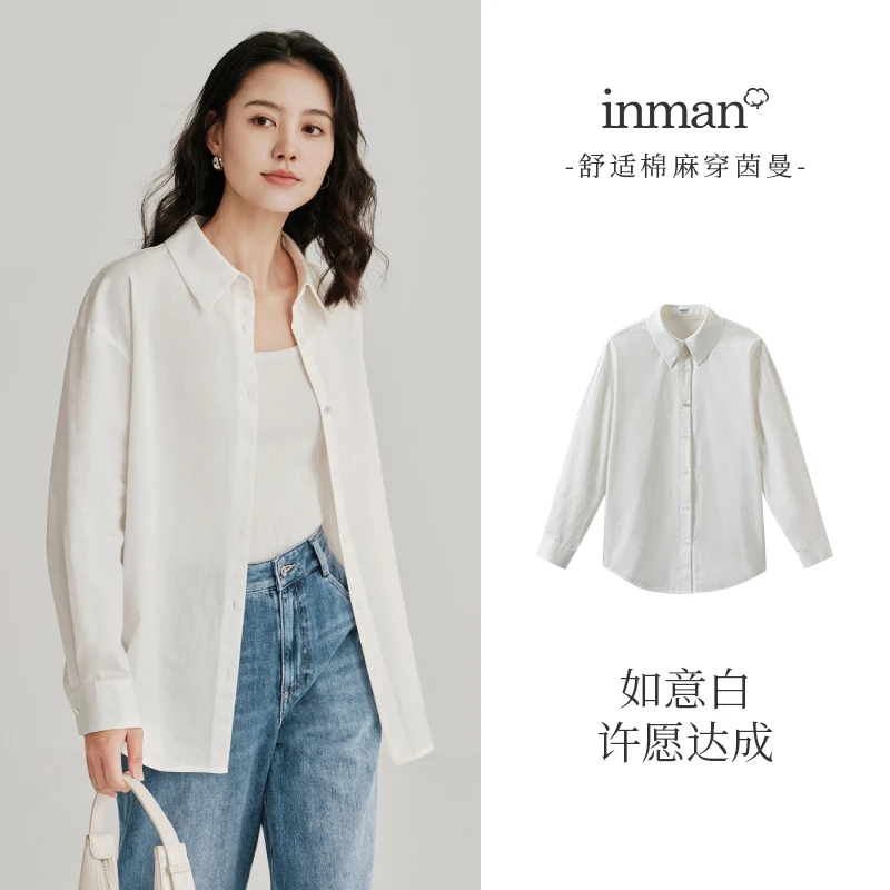 【商场同款】茵曼春秋女衬衫上衣气质长袖新款女装宽松显瘦休闲全棉