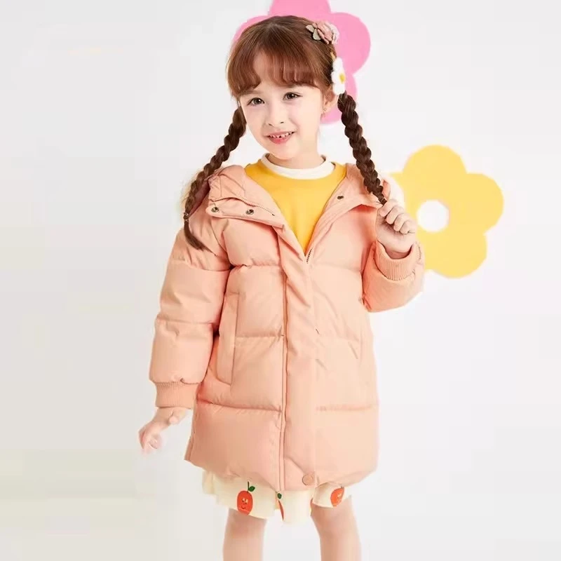 儿童羽绒服女童中长款过膝加厚外套冬季连帽款保暖童装反季2025年