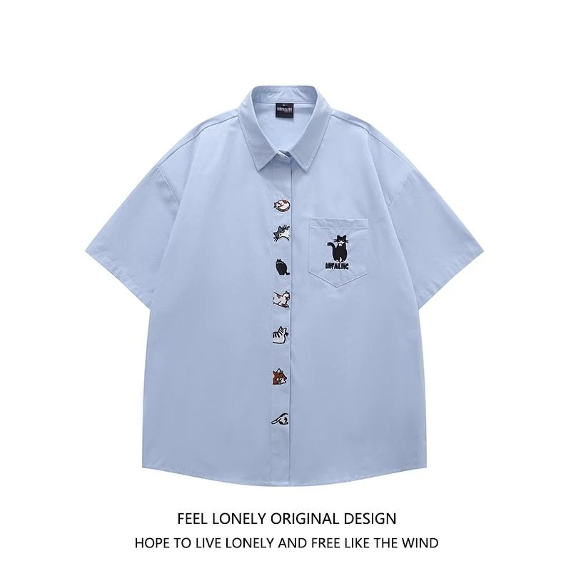 小众洋气刺绣短袖衬衫女装夏季新款时尚可爱百搭上衣韩系ins小衫