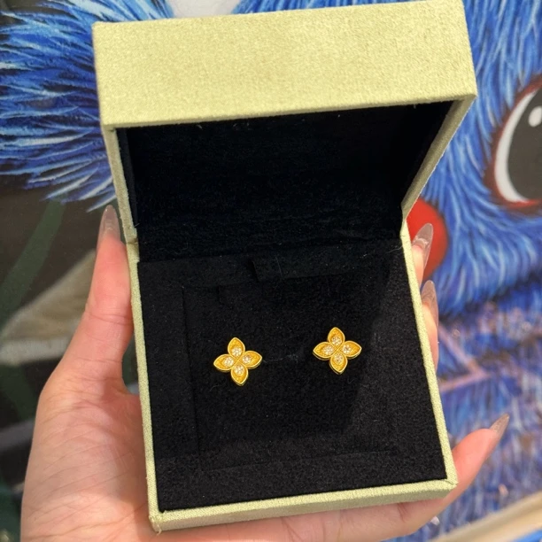 铜合金耳饰 铜合金耳钉 四叶草精致点钻耳钉