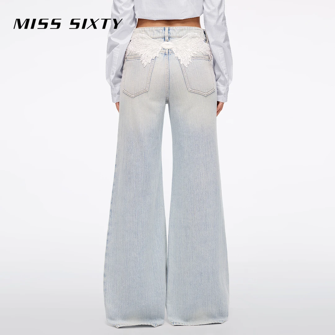 Miss Sixty天使系列2025春季新款牛仔裤女重工钉珠羽翼微喇叭裤