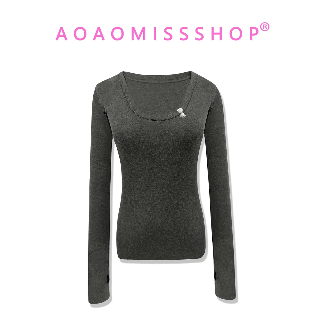 【深灰U领天丝羊毛】AOAOMISSSHOP鳌鳌家2025无痕打底衫 46-3