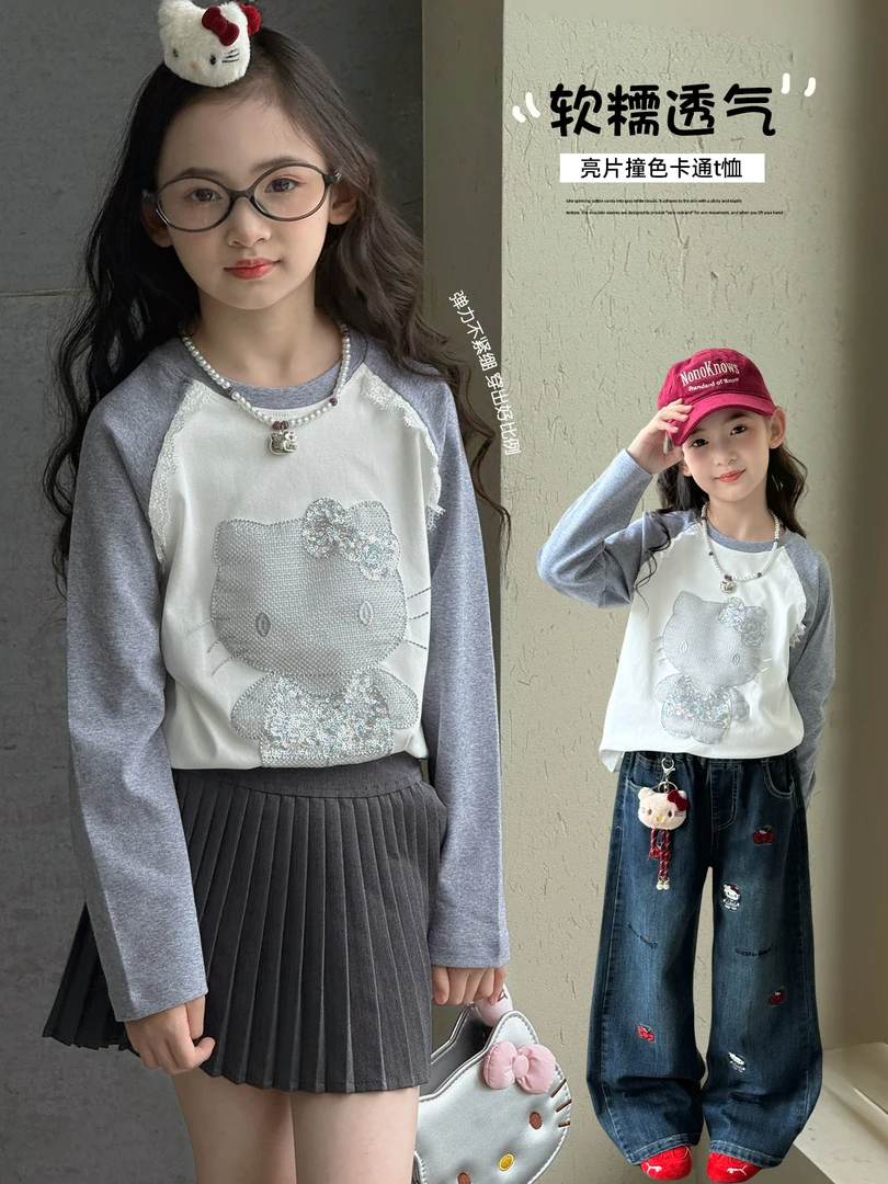 女童长袖T恤2025秋季新款儿童插肩袖上衣韩版卡通打底衫25082807