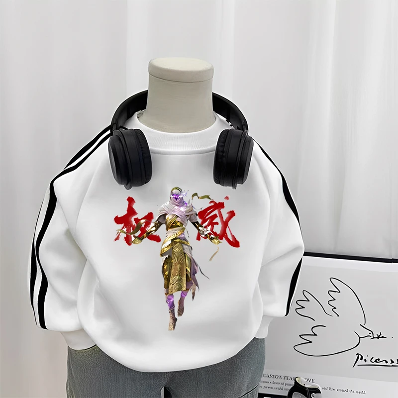 秋冬三条杠儿童长袖和平精英同款宽松国潮休闲圆领潮酷男女T权威