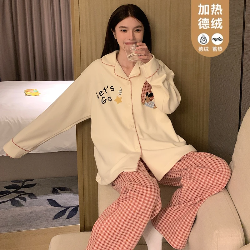 德绒保暖睡衣女孩秋冬季长袖2025年新款爆款网红高级感家居服套装