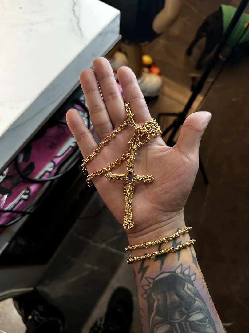 合金项链 【涅槃 极光贪婪 项链】黄色十字紫锆项链国潮风发银色