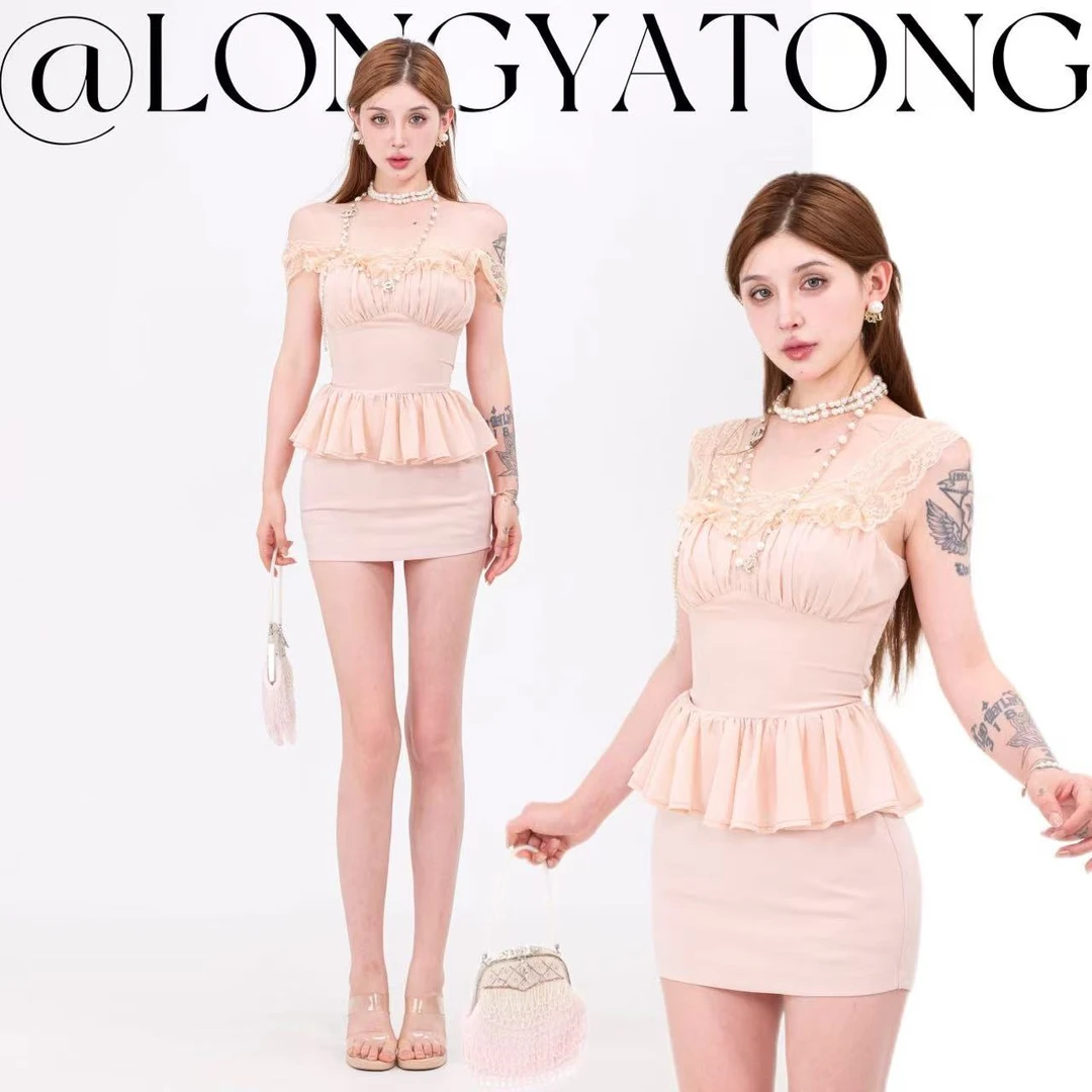 龙牙童推荐【左岸少女】蕾丝轻熟御姐套装裙显瘦气质性感收腰修身