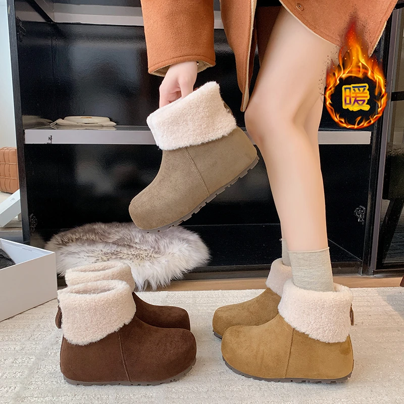 超火内增高雪地靴女款冬季新款厚底加绒加厚保暖东北高帮棉靴短靴