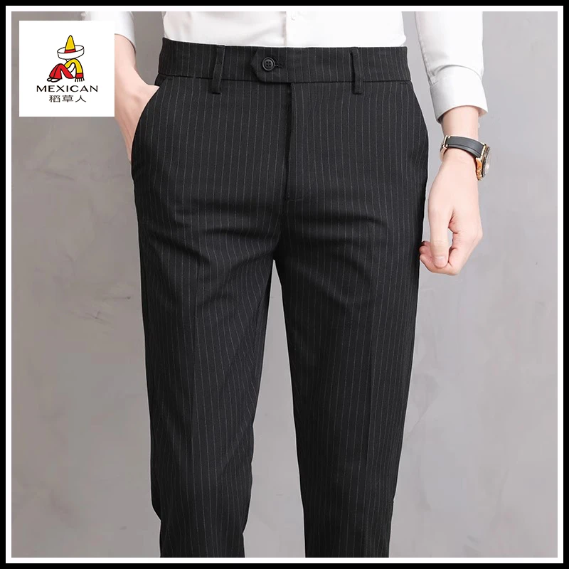 稻草人新款2025春秋男士西裤修身小脚百搭休闲裤垂感条纹商务长裤