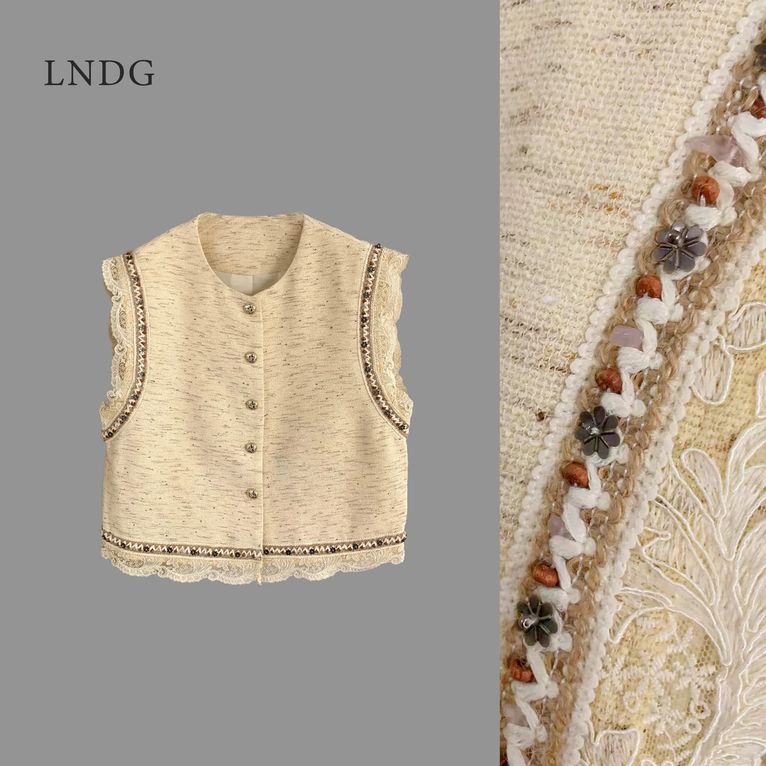 LNDG高端定制春季新款气质时尚无袖蕾丝外套LNDG90010