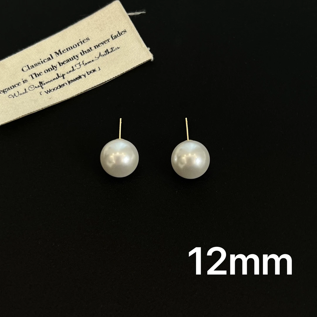 铜合金仿珍珠耳饰 【高亮白珠】韩国欧尼12mm珠珠耳钉