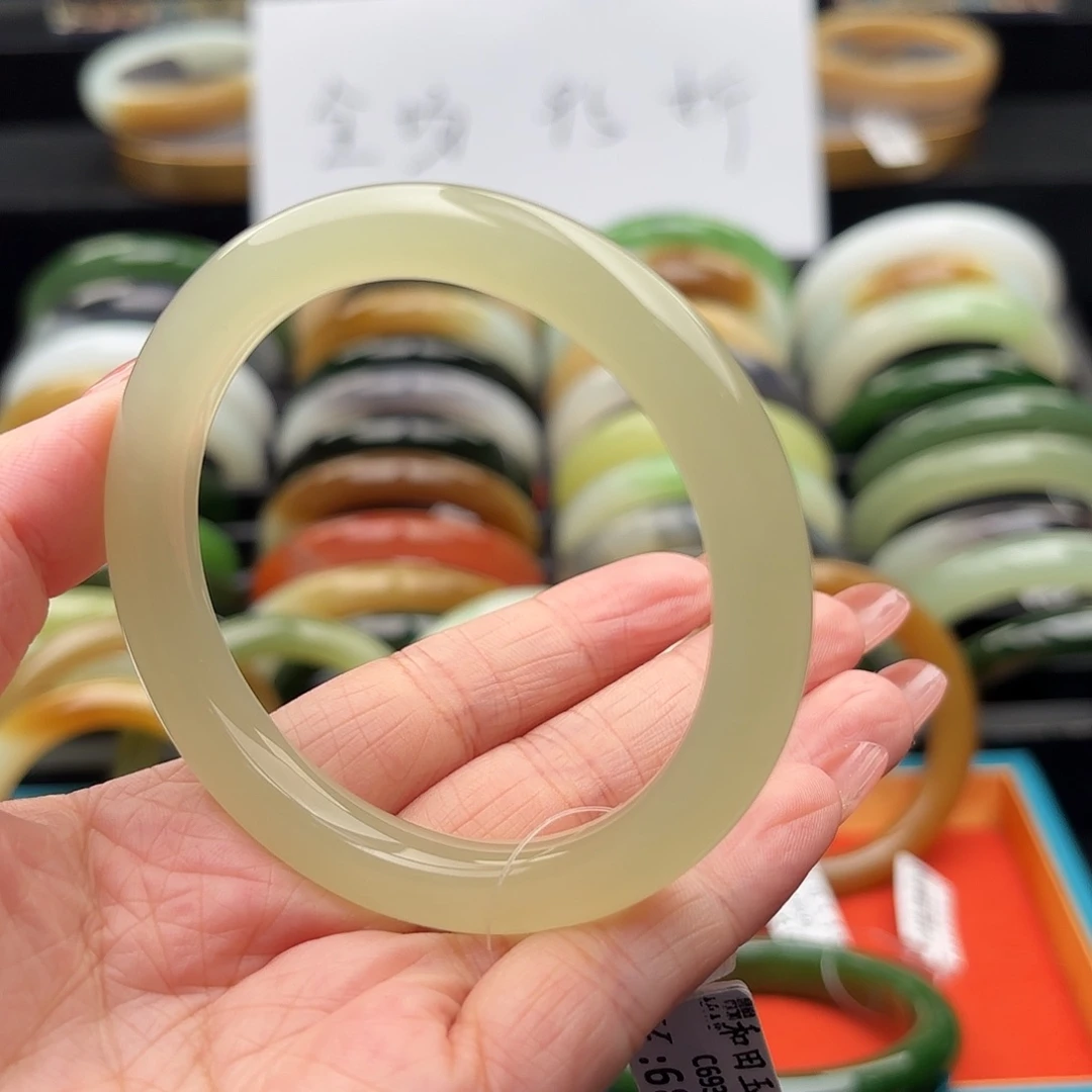 和田玉未镶嵌手镯高冰晴水 冰糖雪梨美人条55.5