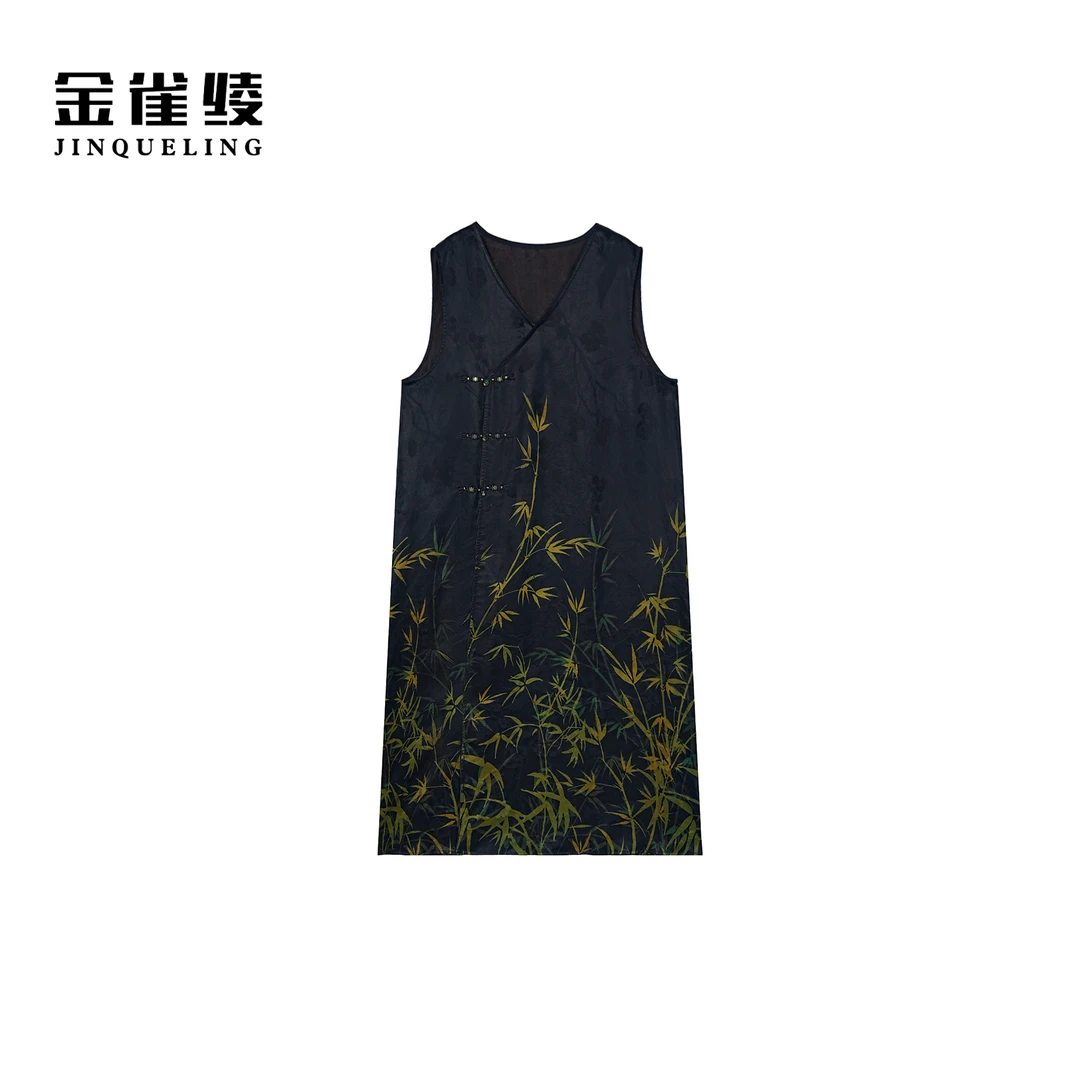 金雀绫【节节高升】香云纱100桑蚕丝刺绣加宽加大背心裙SZA2L428