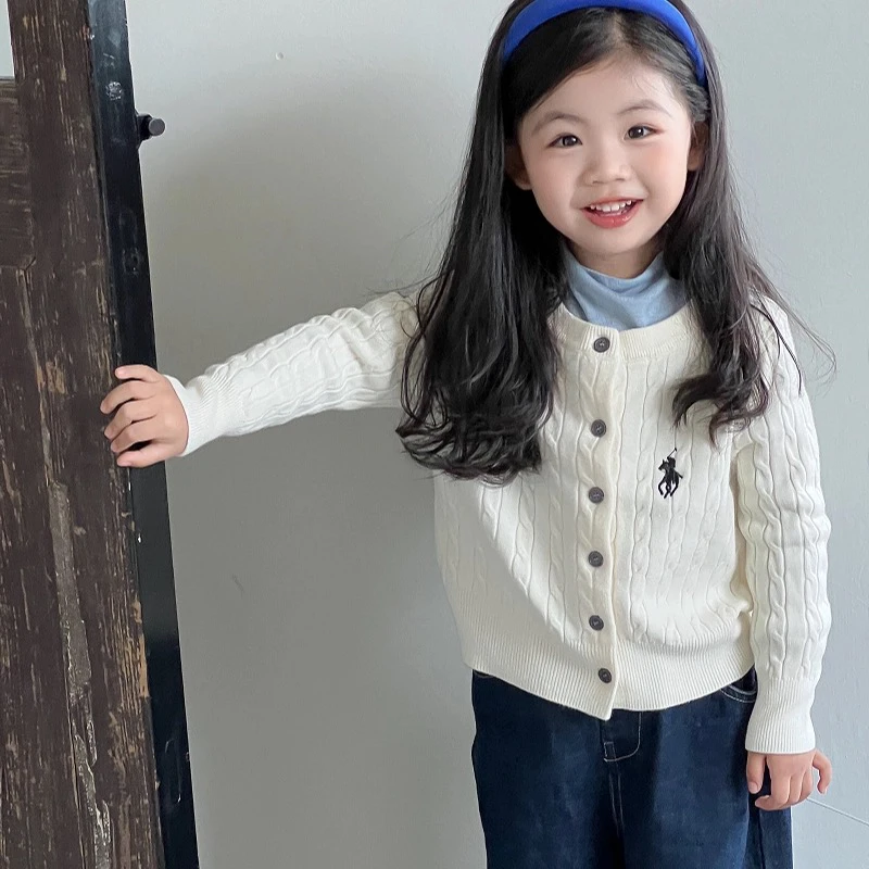 儿童开衫外套男女童秋冬亲子装刺绣针织麻花开衫女宝宝百搭上衣