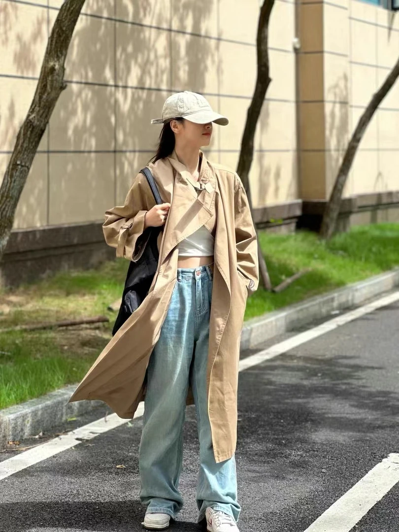 女士中长款立领休闲风衣春秋季茧型宽松廓形气质外套