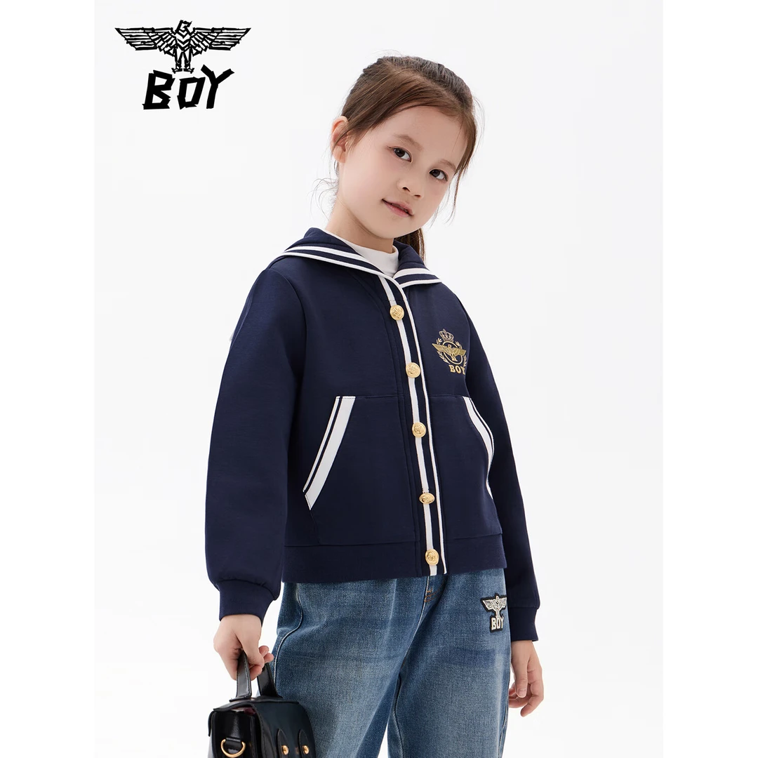 BOY JUNIOR女童连帽针织开衫学院风外套春秋款大童童装上衣洋气外