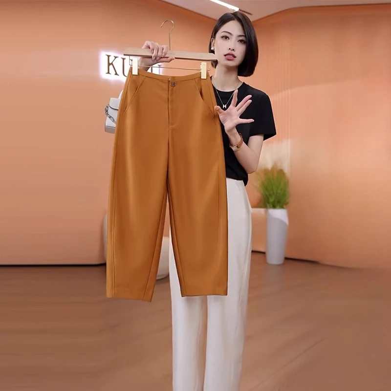 拉夏贝尔轻奢香蕉裤女2025夏季薄款高级感宽松气质显瘦九分镰刀裤