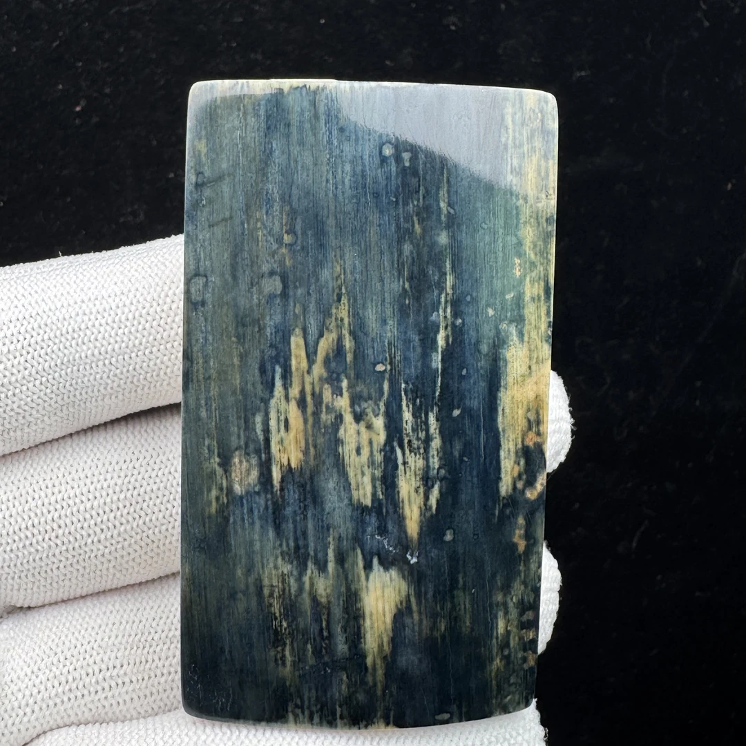 E4055天然猛犸牙 蓝皮无事牌37.5x65.5x10.4mm 支持鉴定 假一罚四