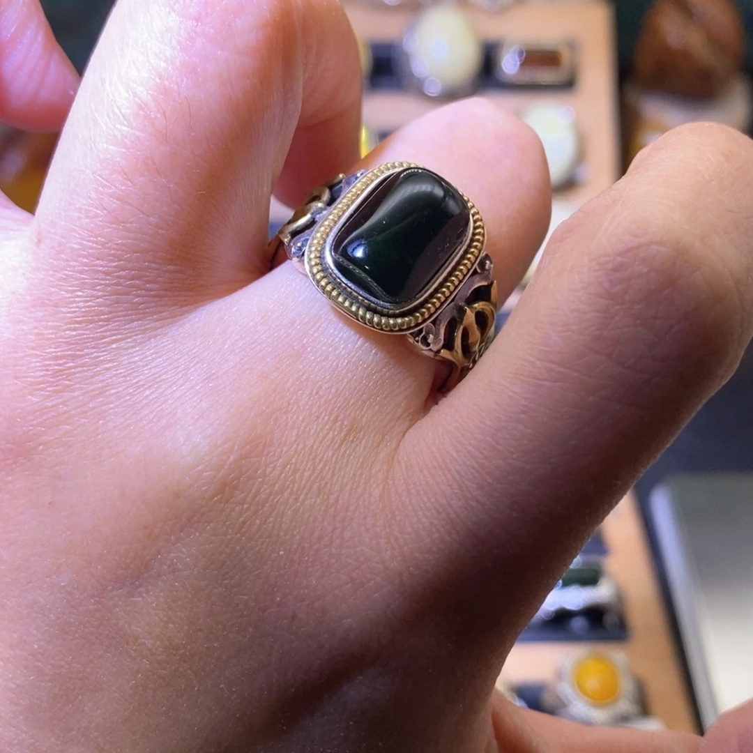 蓝珀戒指银S925镶嵌好的