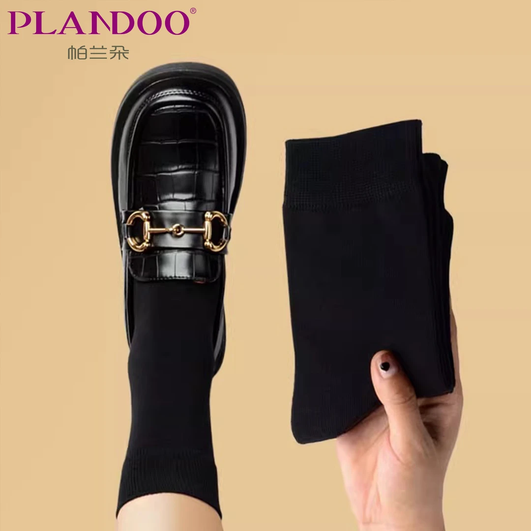 黑色袜子女款春秋季纯棉中筒袜搭配小皮鞋玛丽珍乐福鞋长袜小腿袜