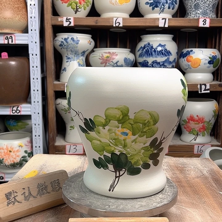 陶鱼尾绿绿牡丹陶瓷