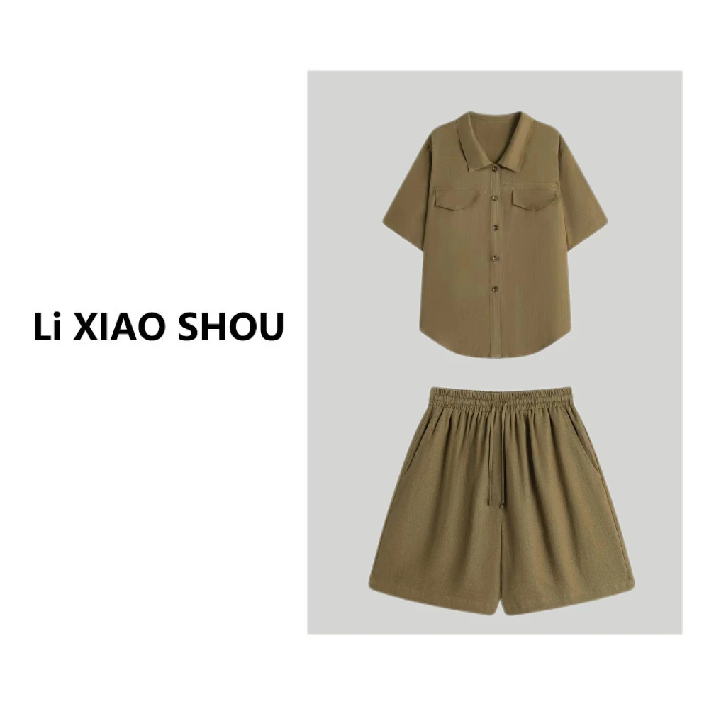 【李小瘦大码女装】宽松时尚休闲亚麻套装夏新款显瘦气质百搭1116D