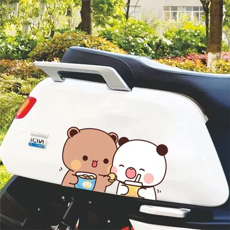 可爱一二熊猫车贴电动车摩托车汽车保险杠车身装饰遮挡划痕贴纸