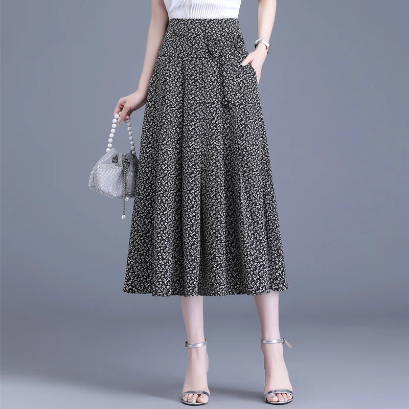 碎花半身裙女2025夏季新款雪纺裙子高腰显瘦A字裙半裙垂感大摆裙