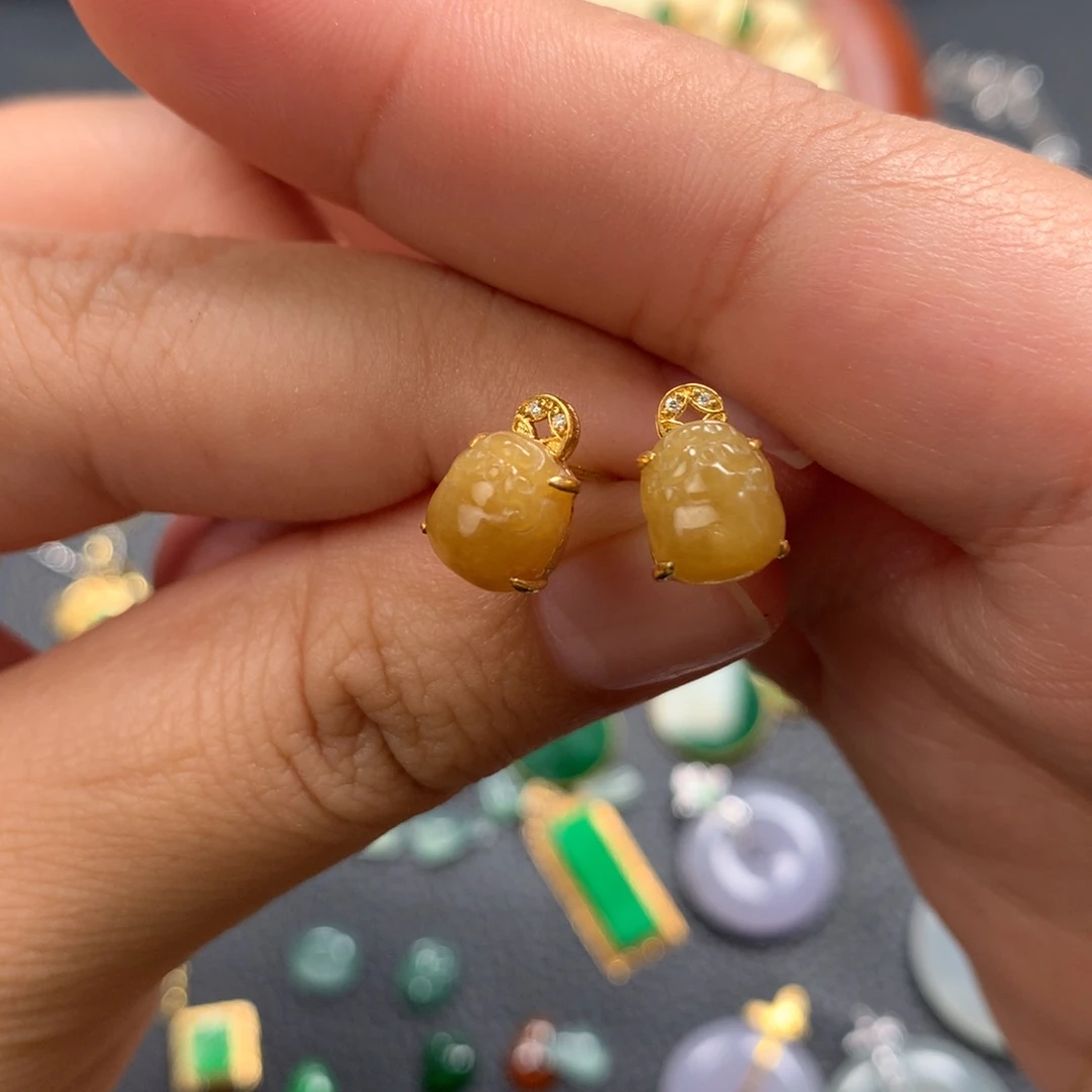 翡翠18K金镶嵌耳饰翡翠