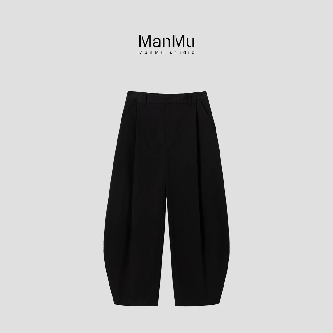 满目ManMu 【张琪专属】老钱风纯棉设计师款通勤百搭长裤350012