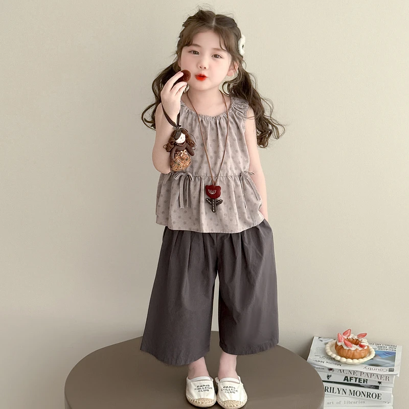 女童夏季无袖套装洋气儿童新款小女孩阔腿裤两件套女宝宝夏装休闲