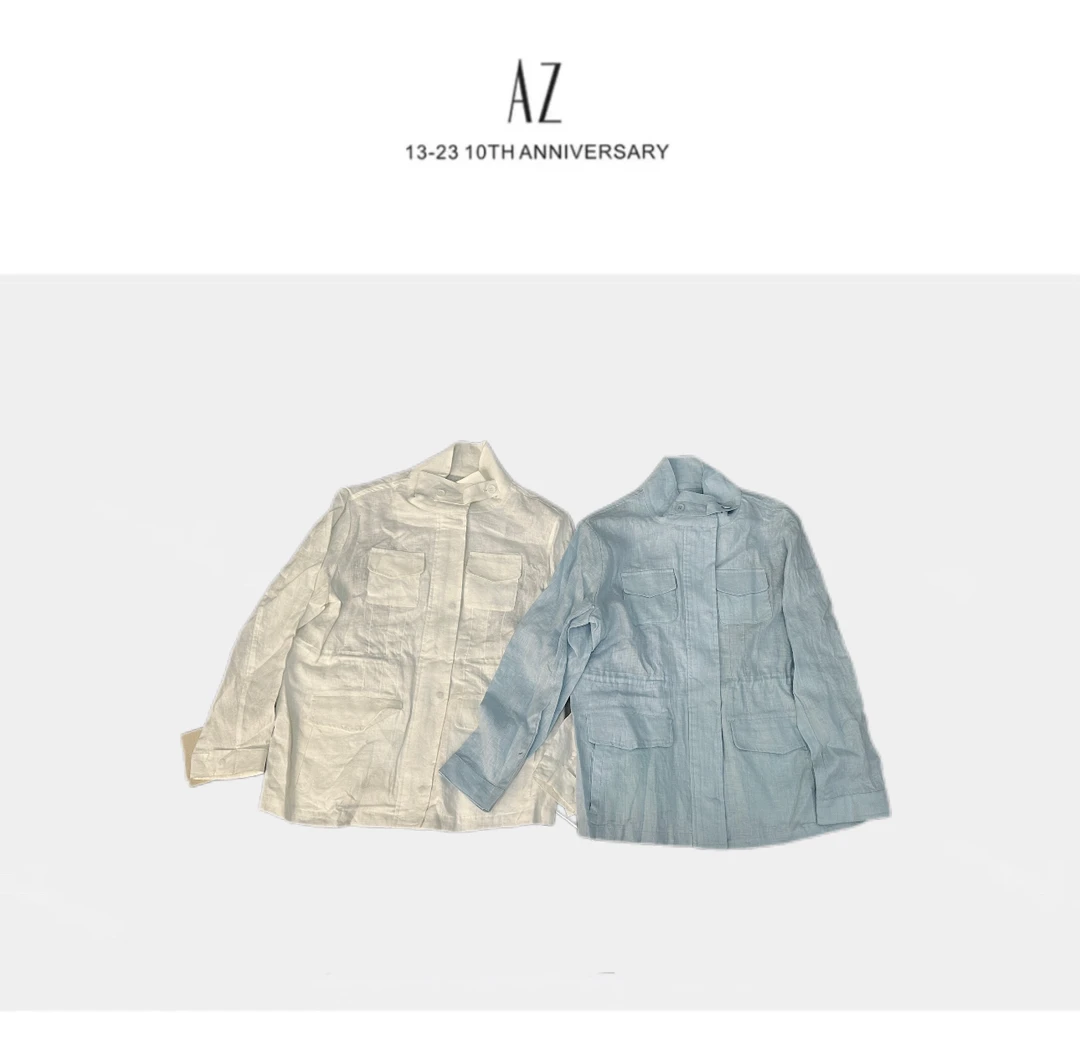 LIS&AZ-经典立领亚麻工装衬衫