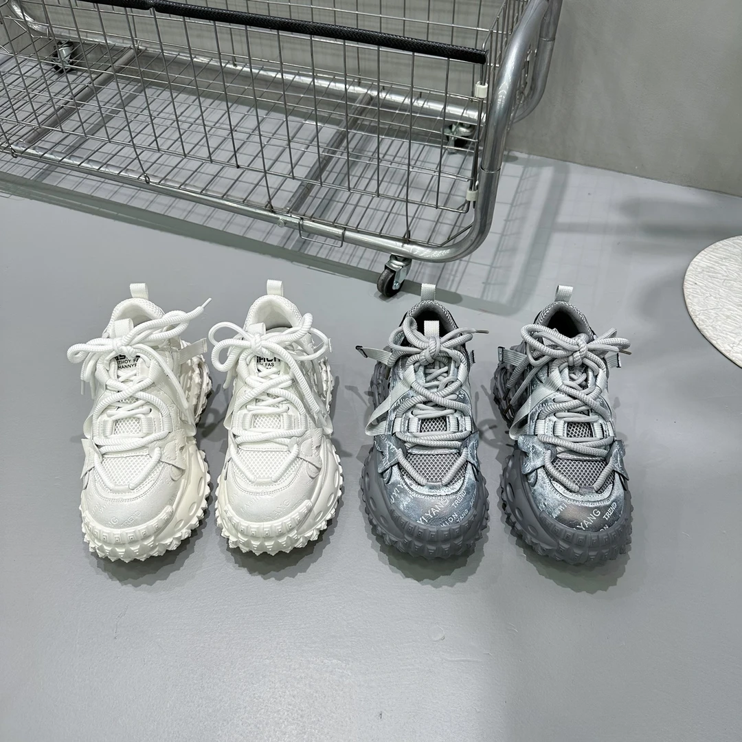 2025春季新款老爹鞋超火绑带厚底系带松糕字母运动鞋女