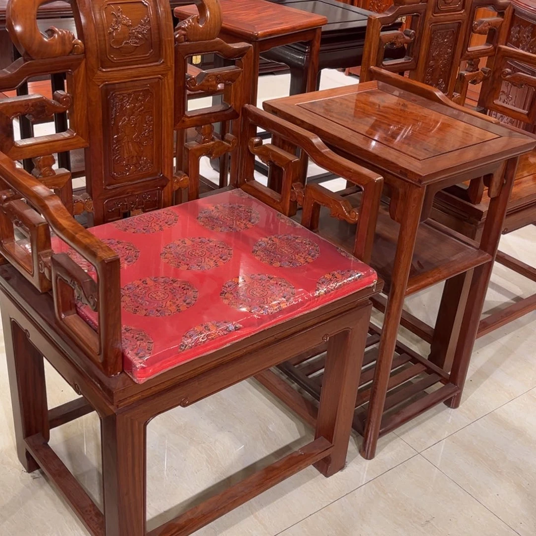 倪***健花梨木类书柜缅花大果紫檀太师椅3件套