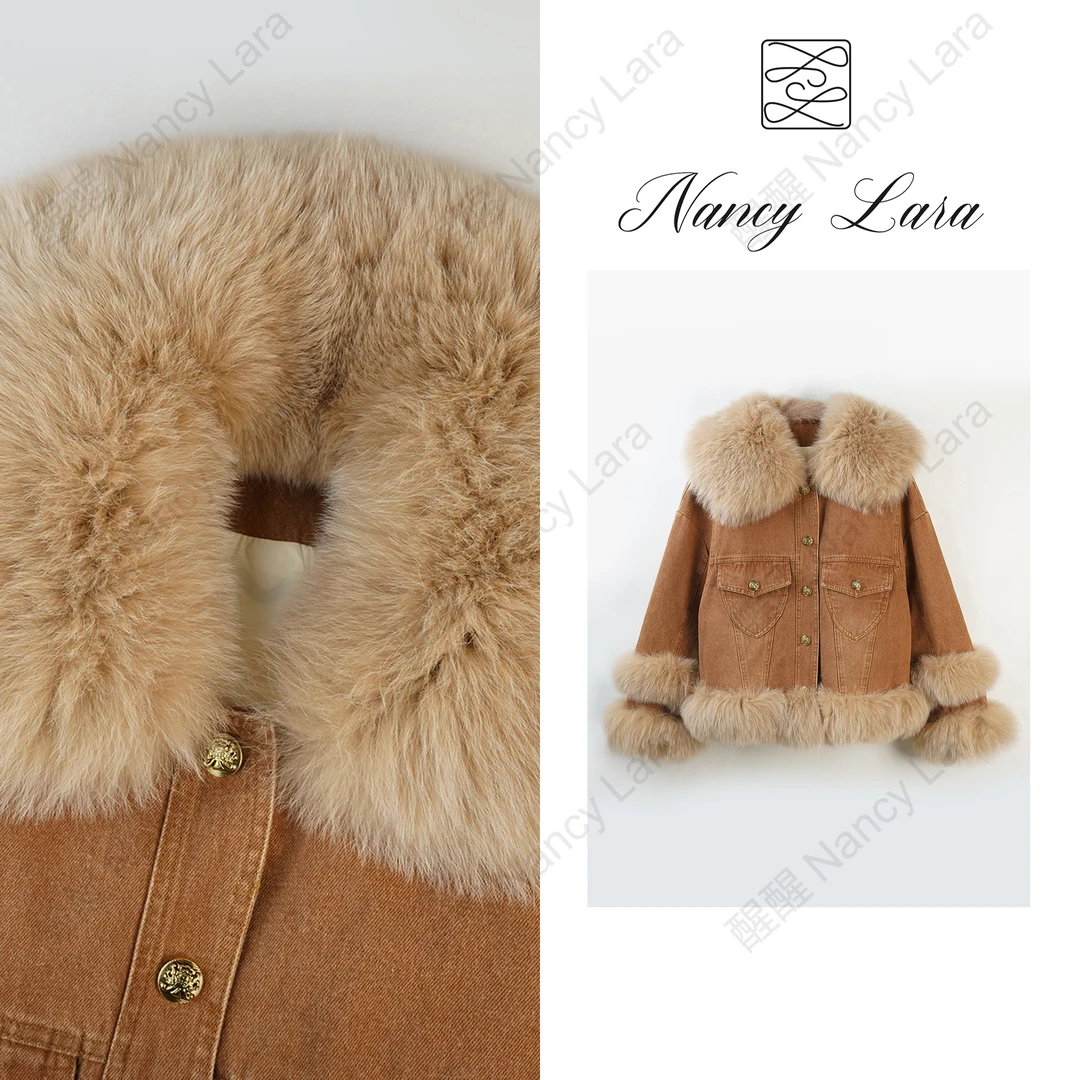 Nancy Lara 翻领狐狸毛牛仔鹅绒皮草鹅绒服 NL965X2390
