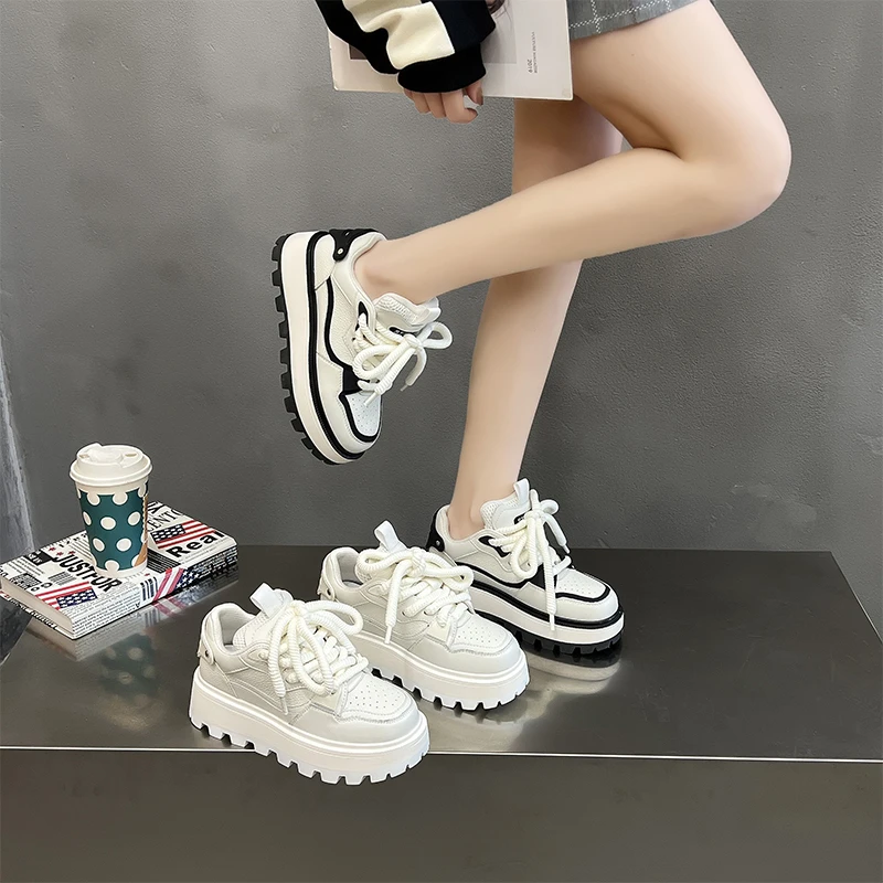 锯齿底真皮情侣熊猫增高板鞋A2024-9