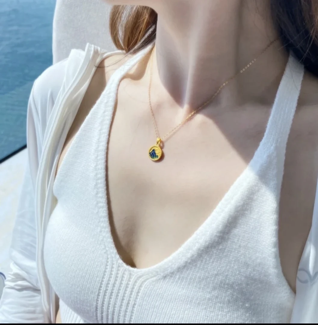 钛钢项链 千里江山圆牌时尚百搭气质简约精美项链（家里）