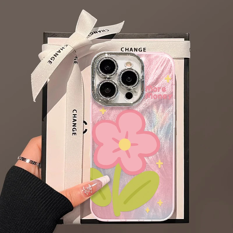 适用于苹果16大粉花手机壳华为/oppo/vivo简约创意流行高颜值女款