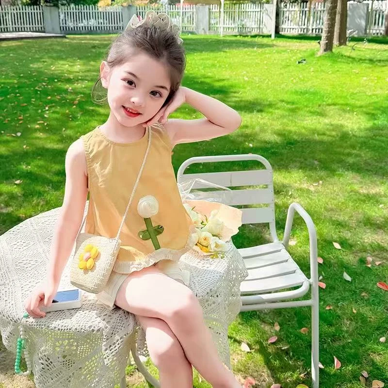 2025新款韩版立体花朵无袖短裤两件套女宝甜美风花边裙H-N-B46