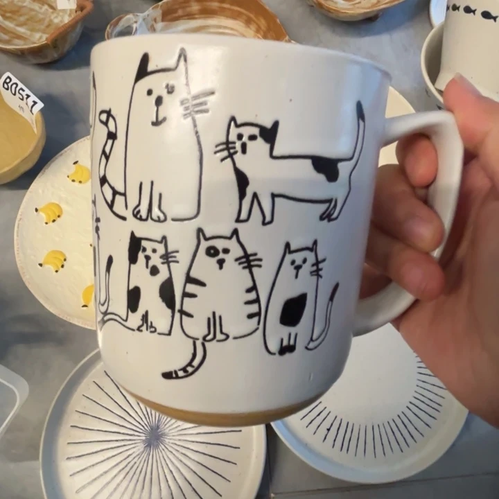 瓷猫咪水杯2个装微瑕