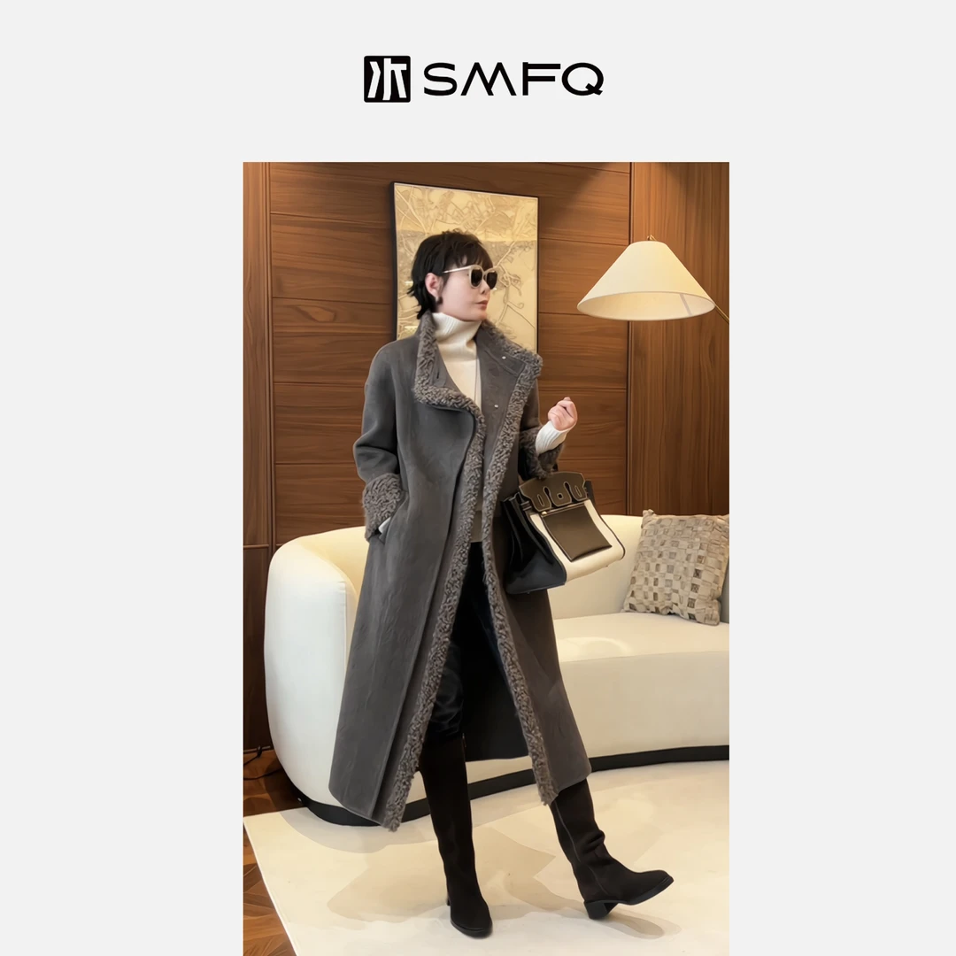 水木夫妻   骆驼绒桑蚕丝羊毛细腻柔软法式高奢大衣风衣女