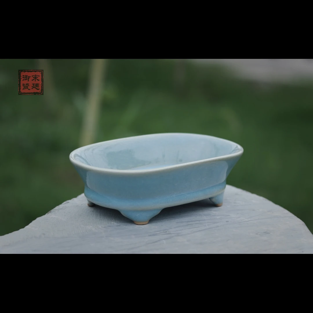 【宋廷御瓷·汝官窑】原矿天蓝釉小水仙盆