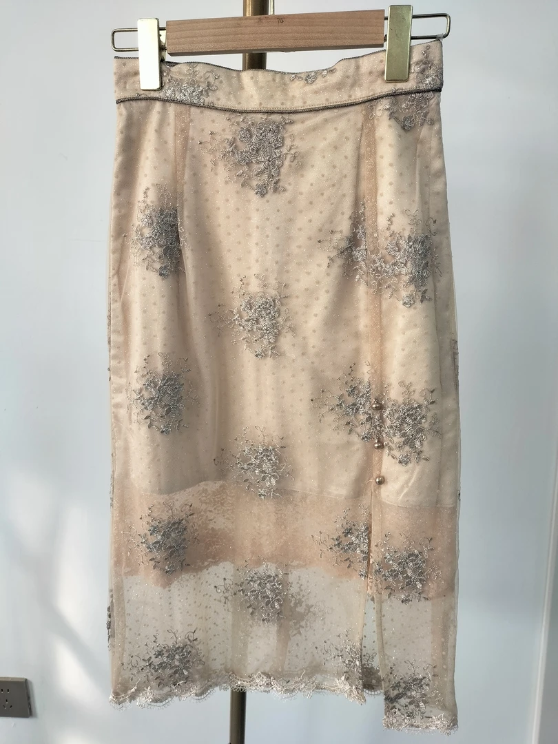 3942-法式手敲蕾丝拼接西装半裙优雅设计